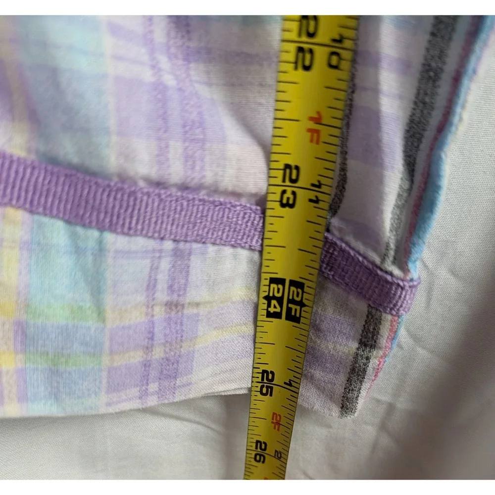 Dreams & Co Womens Pastel Plaid Cotton Pajama Set 2PC Purple Blue Pink Large